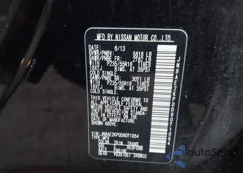 2013 Nissan Quest Le из США, поврежденный, VIN JN8AE2KP0D9071054